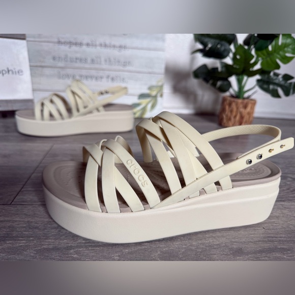 CROCS Lite Ride Brooklyn Foam Platform Wedge Strappy Sandal in Bone. Size 7 NWOT - Picture 2 of 11